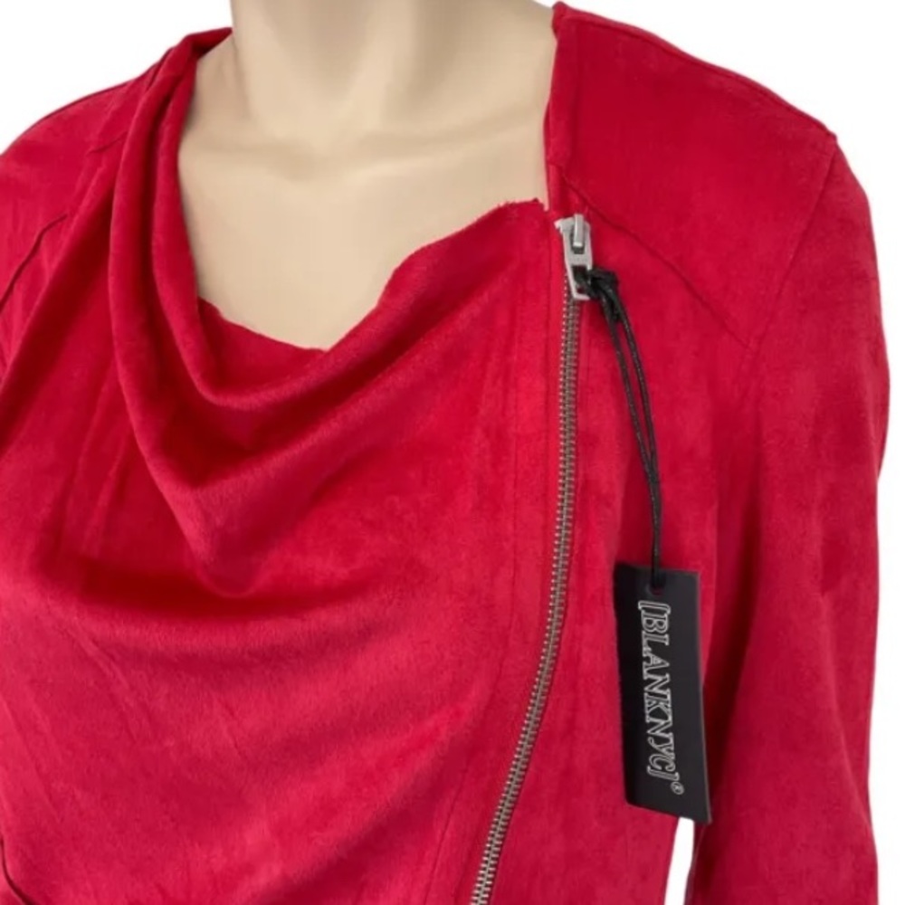 NWT BLANK NYC RED VEGAN FAUX LEATHER DRAPED ASYMMETRICAL MOTO STYLE JACKET - Picture 10 of 10